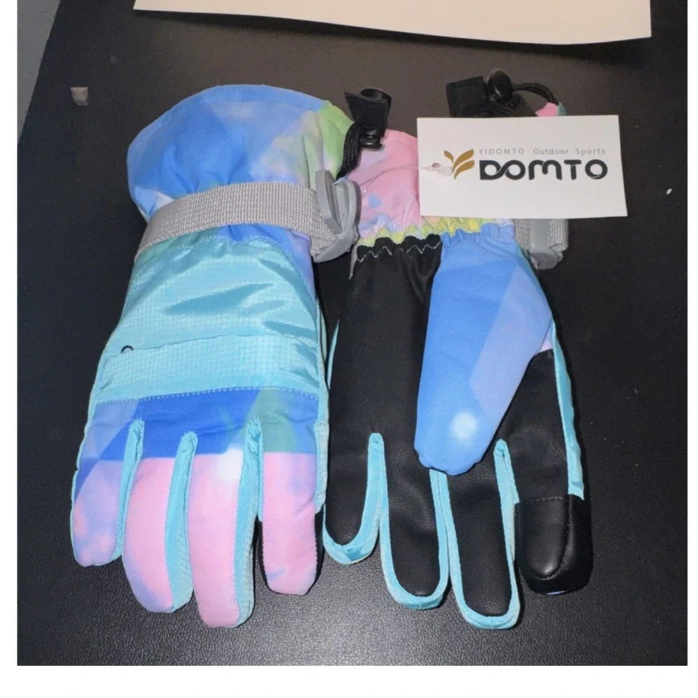 Kids Snow Gloves Blue Pink Tie Dye Insulated Winter Ski Mittens Size S